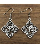 OHM EARRINGS Lotus Filigree Square Yoga Hindu Symbol Om Aum Buddha Drop ... - $148.39 MXN