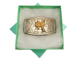 Cowboy Saddle Brass Belt Buckle, Silver Tone Frame, Southwestern Art, JWL-293 - $19.55