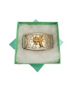 Cowboy Saddle Brass Belt Buckle, Silver Tone Frame, Southwestern Art, JW... - $26.79 CAD