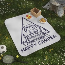 Happy Camper Picnic Blanket - Soft Mink Polyester Top, Water-Resistant O... - £49.22 GBP