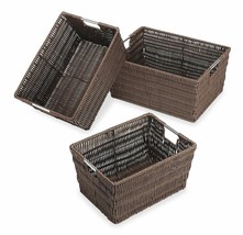 Set 3 Brown Rattan Storage Baskets Nesting Bins Organizer Utility Nursery Toys - £74.48 GBP