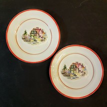 Crooksville Petit Point House Bread &amp; Butter Plate LOT of 2 Red Edge 6&quot; ... - £10.83 GBP