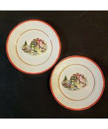 Crooksville Petit Point House Bread &amp; Butter Plate LOT of 2 Red Edge 6&quot; ... - $13.86