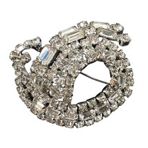 Vintage Signed Kramer Brooch 1950s Pronset Rhinestones Rhodium Backing 2... - $43.56