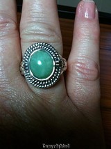 Estate NATURAL Mint Green Chalcedony Cabochon Ring 925 Sterling Silver S... - $42.00