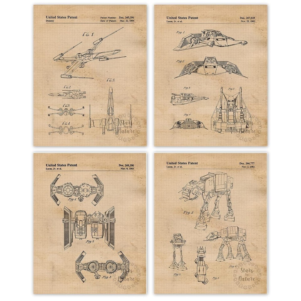 Vintage Star Vessels Patent Prints, 4 (8x10) Unframed Photos, Wall Art D... - $16.21