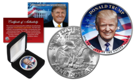Donald Trump Pres. Official Genuine Ike Eisenhower $1 Dollar Coin w/ Box &amp; Coa - £11.80 GBP