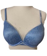 Ambrielle Plunge Underwire Push Up Lace Bra Size 36C Blue Eyelet Trim Pa... - $24.68 CAD