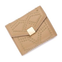 Ll wallet female genuine leather bifold short purse fashion rivet designer wallets coin thumb200