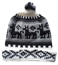 Alpakaandmore, Unisex Black and White Peruvian Beanie Hat, Alpaca Wool Handmade - £113.19 GBP