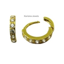 Indian White CZ Hinged Nose hoop piercing Ring clicker 14k Real Gold sania mirza - £33.17 GBP