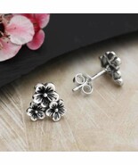 Sterling Silver Triple Cherry Blossom Post Earrings 10x9mm - $38.00