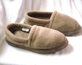 Men Size L 10-11 Land's End Soft Tan Moccasin Slippers Leather Sole Plush Upper - £9.15 GBP