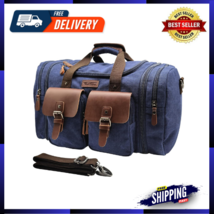 50L Travel Duffel Bag, Expandable Canvas Genuine Leather Duffle Bag Upgraded - £40.73 GBP