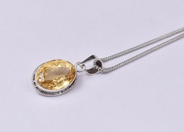Sterling Silver Citrine Stone Pendant Beautiful Necklace Handmade Daily Wear - £47.84 GBP+