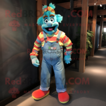 Turquoise Clown mascot costume character dressed with a Denim Shirt and Anklets - $1,329.00