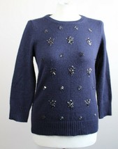 J. Crew S Navy Blue Jewel Cluster Crew Neck Sweater Acrylic Wool Mohair 08182 - £21.25 GBP