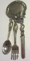 925 Silverware Brooch  Fork Knife Spoon  plate  miniature signed - $90.25