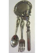 925 Silverware Brooch  Fork Knife Spoon  plate  miniature signed - £67.40 GBP