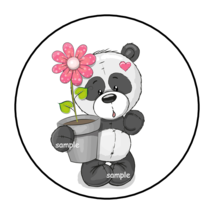 30 Panda And Flower Stickers Envelope Seals Labels 1.5&quot; Round Adorable - £5.95 GBP