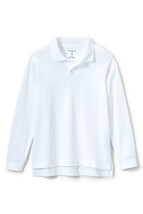 Lands End Uniform Boys Large Husky, Long Sleeve Interlock Polo Shirt, White - £14.16 GBP