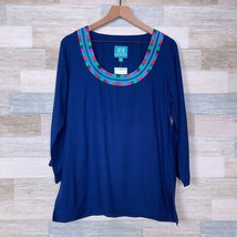 Escapada Shana Square Embroidered Tunic Top Blue 3/4 Sleeve Casual Women... - £28.23 GBP