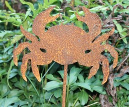 Rusty Crab Garden Sign Stake Yard Lawn Ornament Nautical Seaside Rustic Décor - £9.65 GBP