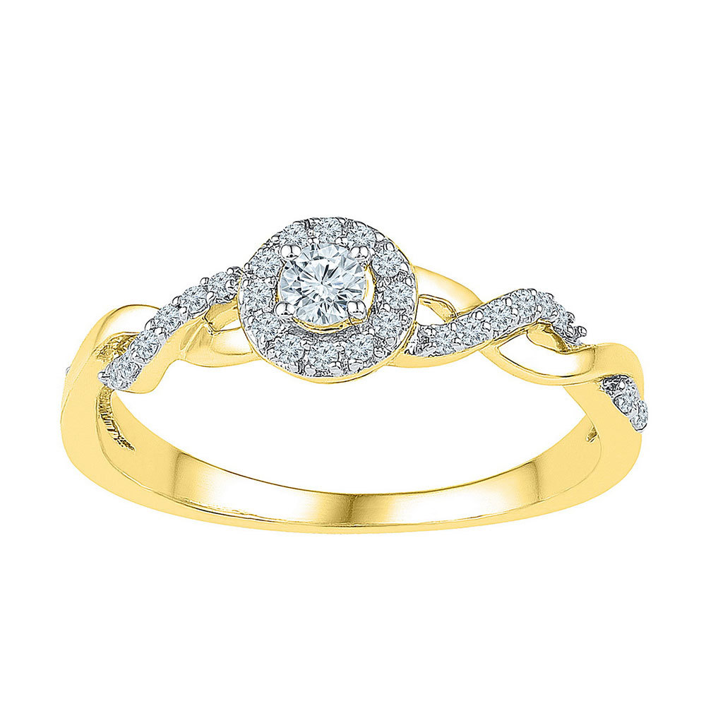 10kt Yellow Gold Round Diamond Solitaire Bridal Wedding Engagement Ring 1/5 Ctw