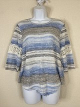 BonWorth Womens Size XSP Blue Striped Knit Blouse Assymetrical 3/4 Sleeve - £5.75 GBP