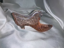 VINTAGE Fenton Art Glass Peach Opalescent Daisy Button Cat Head Slipper Shoe  - £19.92 GBP