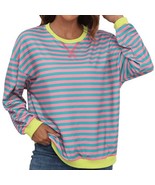 Oversized Sweatshirt Striped Color Block Long Sleeve Crewneck Sweater - ... - $365.18 MXN