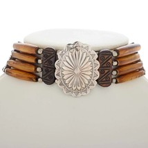 Native Apache Style Antiqued Pipe Bone Beads Silver Concho Choker Necklace - £99.65 GBP