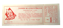 James M Cole Circus Vintage Unused Ticket 1950&#39;s Traveling Amusement Act... - £9.36 GBP