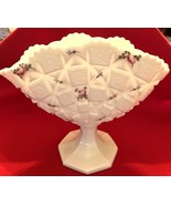 Vintage Westmoreland Milk Glass Quilt Pattern Footed Vase w Pink Roses - $33.83 CAD