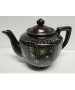 Vintage Brown Betty Redware Teapot Moriage Enamel Hand Painted- Made In ... - £17.30 GBP