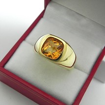 5Ct Lab-Created Citrine Solitaire Bezel Set Men&#39;s Engagement Ring in 925 Silver - £104.06 GBP