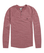 MEN&#39;S GUYS VOLCOM STONE crew HENLEY long sleeve tee t SHIRT BURGUNDY NEW... - £29.25 GBP