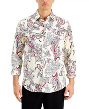 Club Room Men&#39;s Paisley Dobby Shirt in Winter Ivory-Small - $19.97