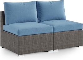 Wisteria Lane 2 Piece Patio Armless Sofa, Outdoor Wicker Sectional, Blue - $176.94