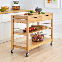 Kitchen Cart with Drawers Bamboo Wood Storage Utility Shelves Rolling 48... - £400.12 GBP