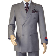 Men Apollo King Double Breasted Suit Classic Peak Lapel Soft Blend DM23 Gray image 2