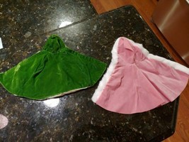 2 Vtg 70s 80s Handmade 12&quot; Doll Size Pink w/ Fur &amp; Green Cape Cloak Lot - $25.15