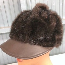 Vintage One Size Mod Ladies Faux Fur Faux Leather Pom Hat Union Made USA  - £18.00 GBP