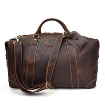 MAHEU High Quality Crazy Horse Leather Men Travel Handbag Grande Durable Male Co - £188.98 GBP