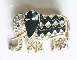 Black Enamel Glittery Light Gold-tone Elephant Brooch/Pendant 1980s Vint. 1 3/4&quot; - £9.86 GBP