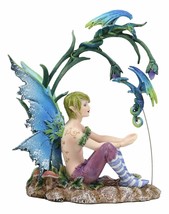 Fairy Garden Wild Boy Faerie Training His Pet Dragon Figurine Amy Brown Fantasy - £47.30 GBP