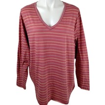 Sonoma Womens Plus 2X The Everyday Tee V-Neck Long Sleeve Striped Pink a... - £12.45 GBP