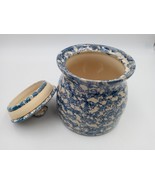 Buttermilk Acres Vintage 96 Blue Spongeware Pottery Stoneware Storage Ja... - £11.84 GBP
