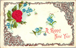 Vtgh Postcard Happy New Year Silk Rose Greetings Embossed Postmarked 1912 - $7.52