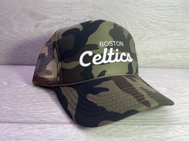 New Boston Celtics Throwback Camo Hat 5 Panel High Crown Trucker Snapback Vtg - £18.27 GBP